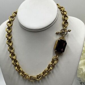 John Wind Gold Plated Chunky Toggle‎ Purple Resin Crystal Statement Necklace